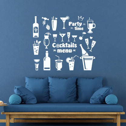 Fine Carving Stickers Drink Glass Martini Cocktail Menu Collection Cafe Waterproof