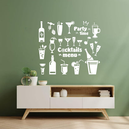 Fine Carving Stickers Drink Glass Martini Cocktail Menu Collection Cafe Waterproof