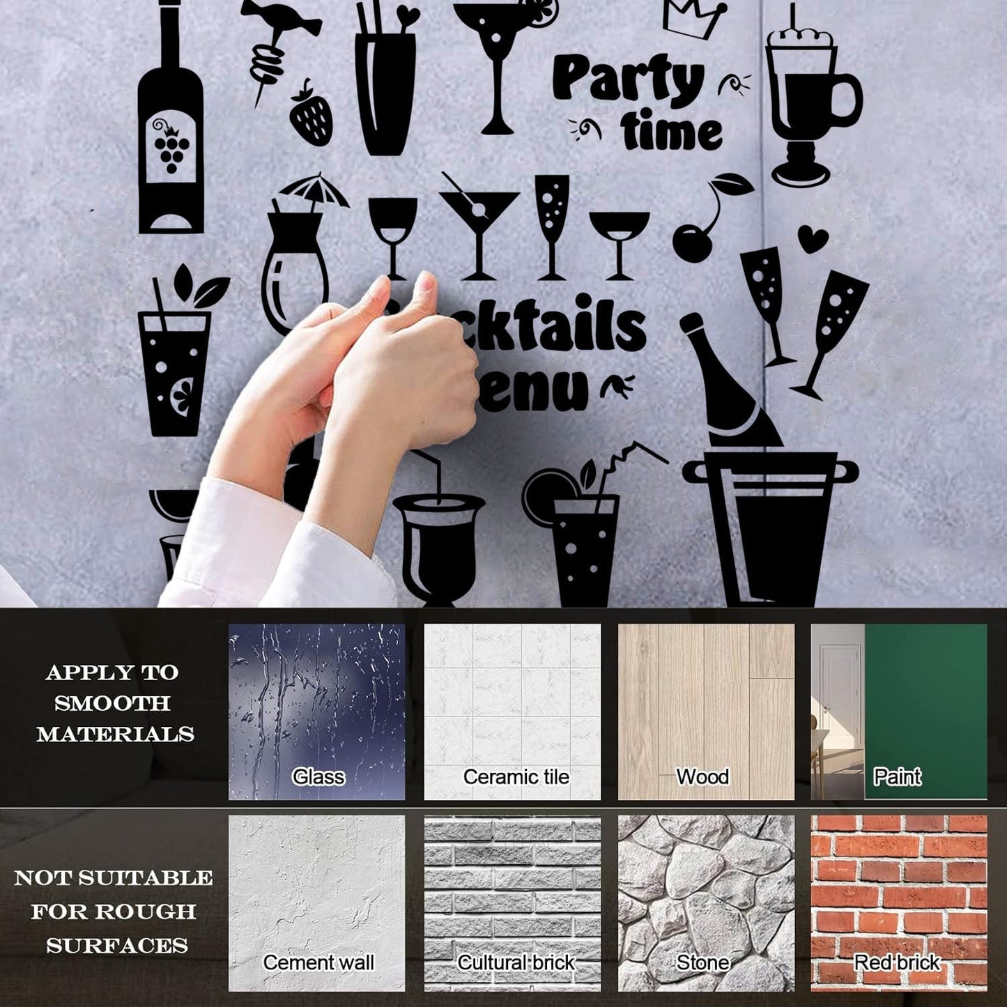 Fine Carving Stickers Drink Glass Martini Cocktail Menu Collection Cafe Waterproof