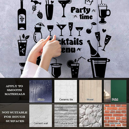 Fine Carving Stickers Drink Glass Martini Cocktail Menu Collection Cafe Waterproof