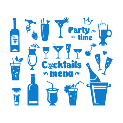 Fine Carving Stickers Drink Glass Martini Cocktail Menu Collection Cafe Waterproof