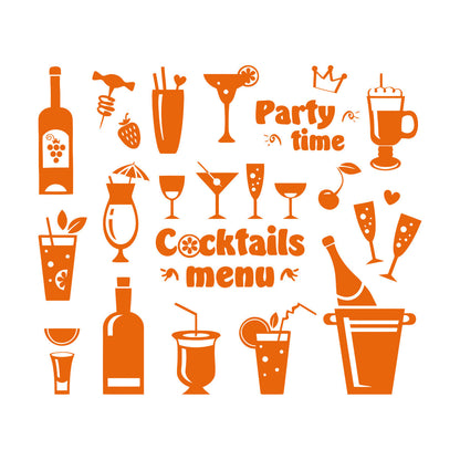 Fine Carving Stickers Drink Glass Martini Cocktail Menu Collection Cafe Waterproof