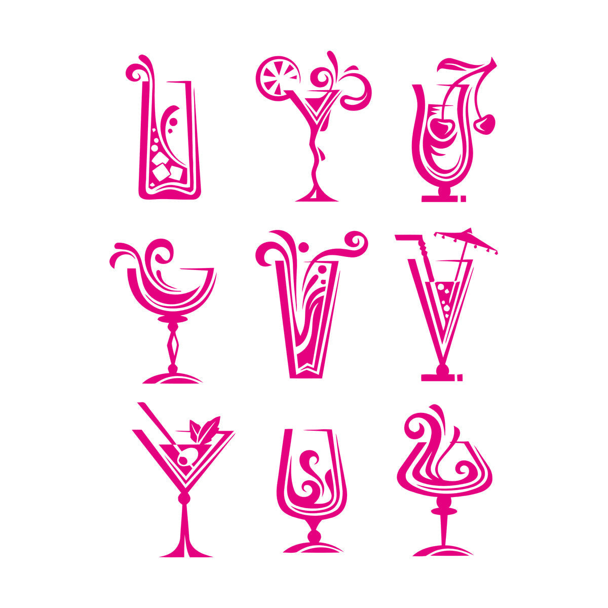 Wall Decals Pvc Drinks Cocktail Glass Collection Mixed Drink Cafe Car Body Decoration