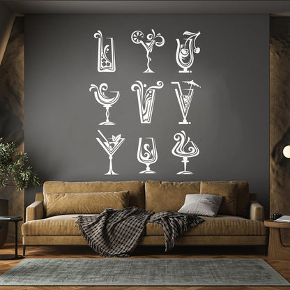 Wall Decals Pvc Drinks Cocktail Glass Collection Mixed Drink Cafe Car Body Decoration