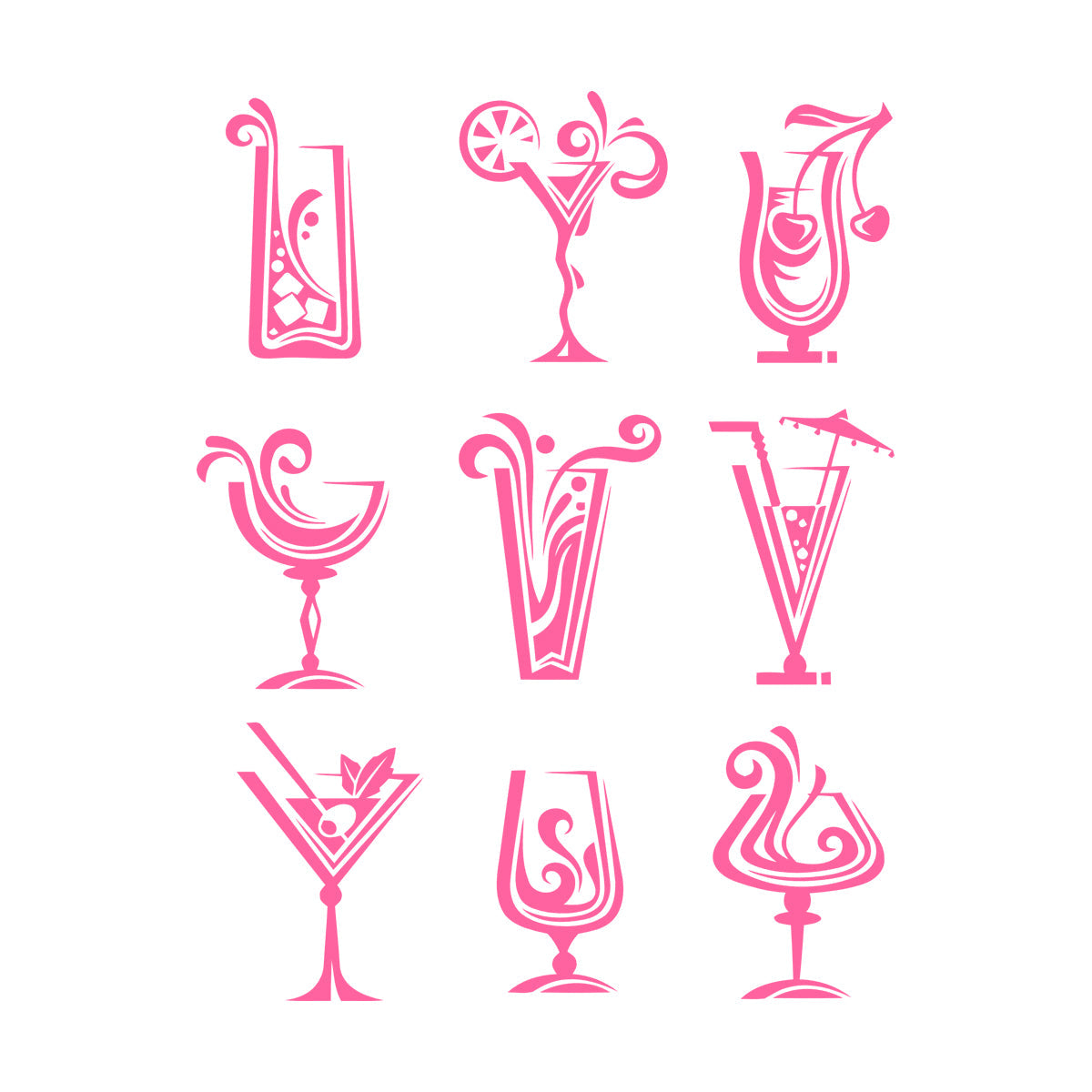 Wall Decals Pvc Drinks Cocktail Glass Collection Mixed Drink Cafe Car Body Decoration