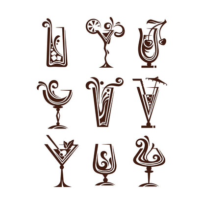 Wall Decals Pvc Drinks Cocktail Glass Collection Mixed Drink Cafe Car Body Decoration