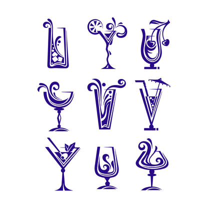 Wall Decals Pvc Drinks Cocktail Glass Collection Mixed Drink Cafe Car Body Decoration