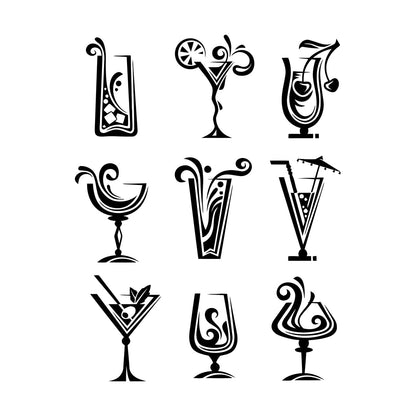 Wall Decals Pvc Drinks Cocktail Glass Collection Mixed Drink Cafe Car Body Decoration