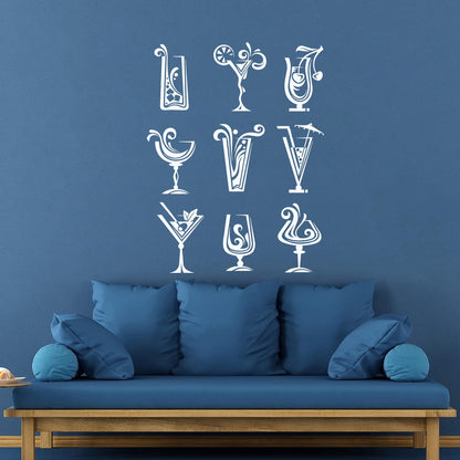 Wall Decals Pvc Drinks Cocktail Glass Collection Mixed Drink Cafe Car Body Decoration