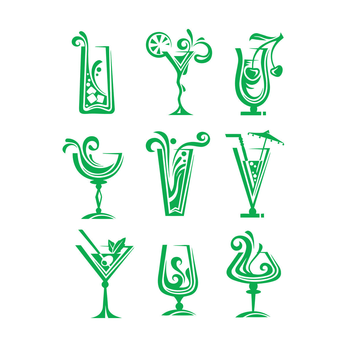 Wall Decals Pvc Drinks Cocktail Glass Collection Mixed Drink Cafe Car Body Decoration