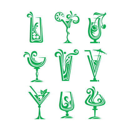 Wall Decals Pvc Drinks Cocktail Glass Collection Mixed Drink Cafe Car Body Decoration