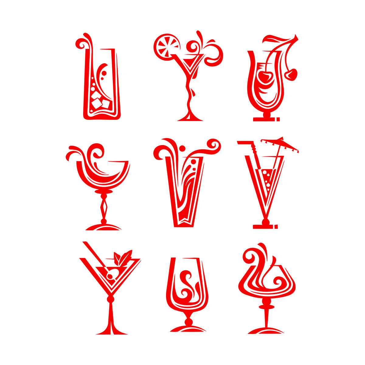 Wall Decals Pvc Drinks Cocktail Glass Collection Mixed Drink Cafe Car Body Decoration