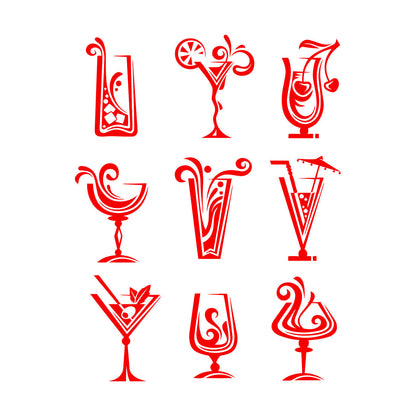 Wall Decals Pvc Drinks Cocktail Glass Collection Mixed Drink Cafe Car Body Decoration