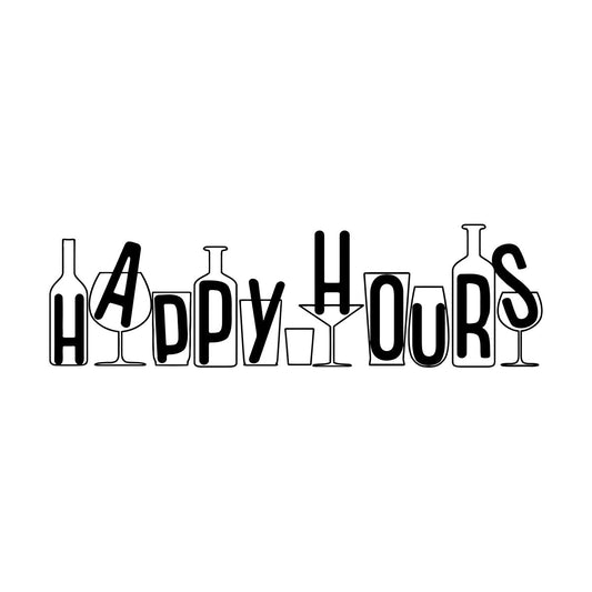 Vinyl Wall Stickers Happy Hours Beer Wine Bottle Alcohol Cocktail Glass Store Decoration
