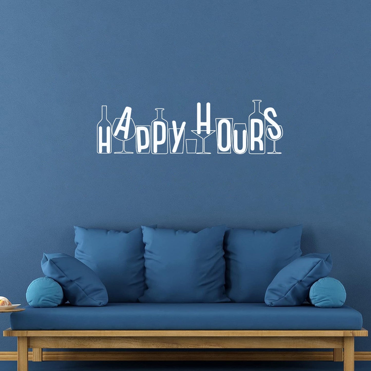 Vinyl Wall Stickers Happy Hours Beer Wine Bottle Alcohol Cocktail Glass Store Decoration