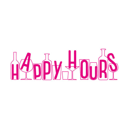 Vinyl Wall Stickers Happy Hours Beer Wine Bottle Alcohol Cocktail Glass Store Decoration