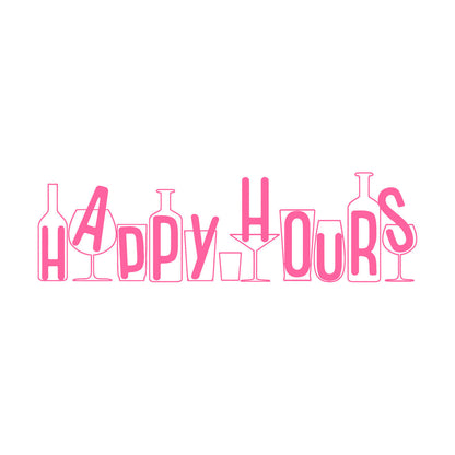 Vinyl Wall Stickers Happy Hours Beer Wine Bottle Alcohol Cocktail Glass Store Decoration