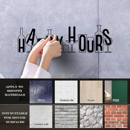 Vinyl Wall Stickers Happy Hours Beer Wine Bottle Alcohol Cocktail Glass Store Decoration