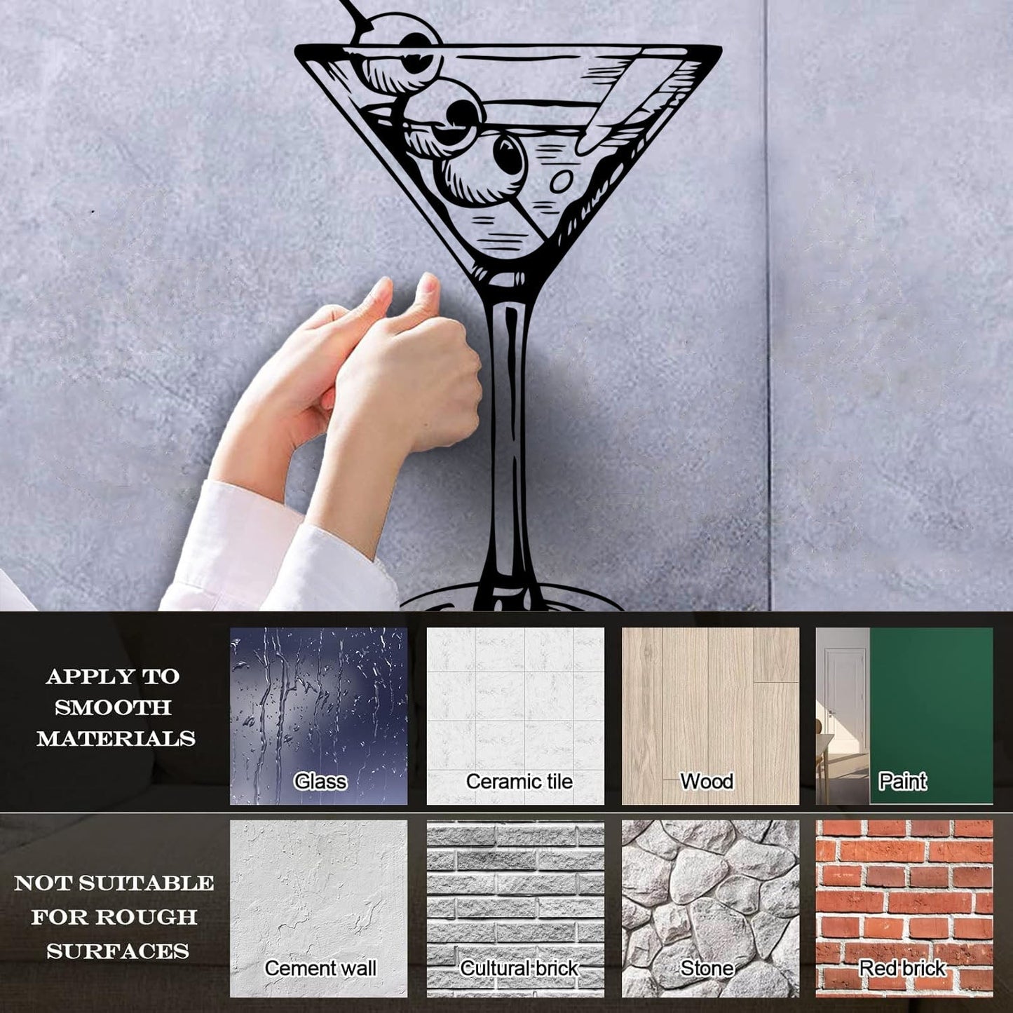 Engraving Decals Kitchen Bar Cocktail Martini Drink Glass Self Adhesive