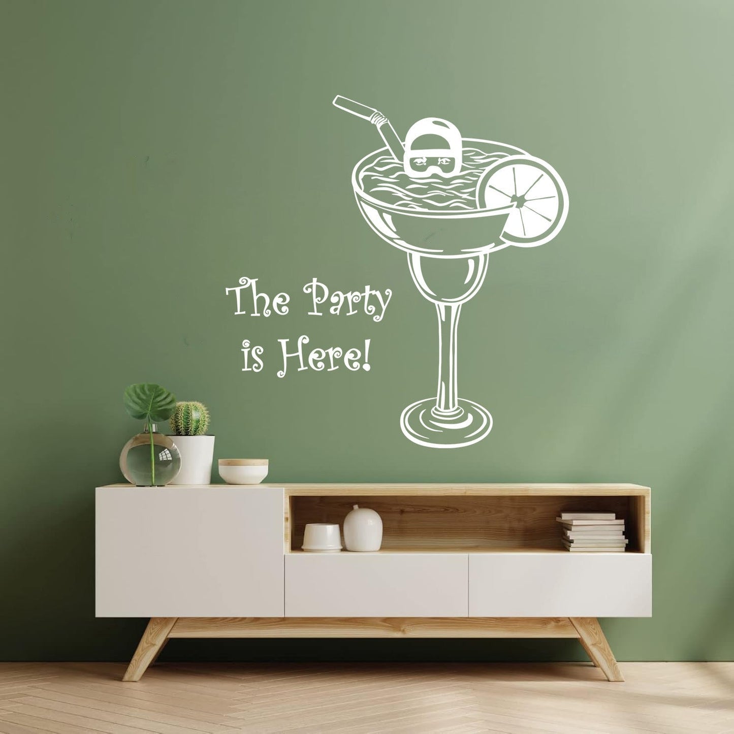Wall Decals Pvc Party Is Here Alcohol Drink Bar Cocktail Glass Diver Can Modify And Add Information