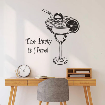 Wall Decals Pvc Party Is Here Alcohol Drink Bar Cocktail Glass Diver Can Modify And Add Information