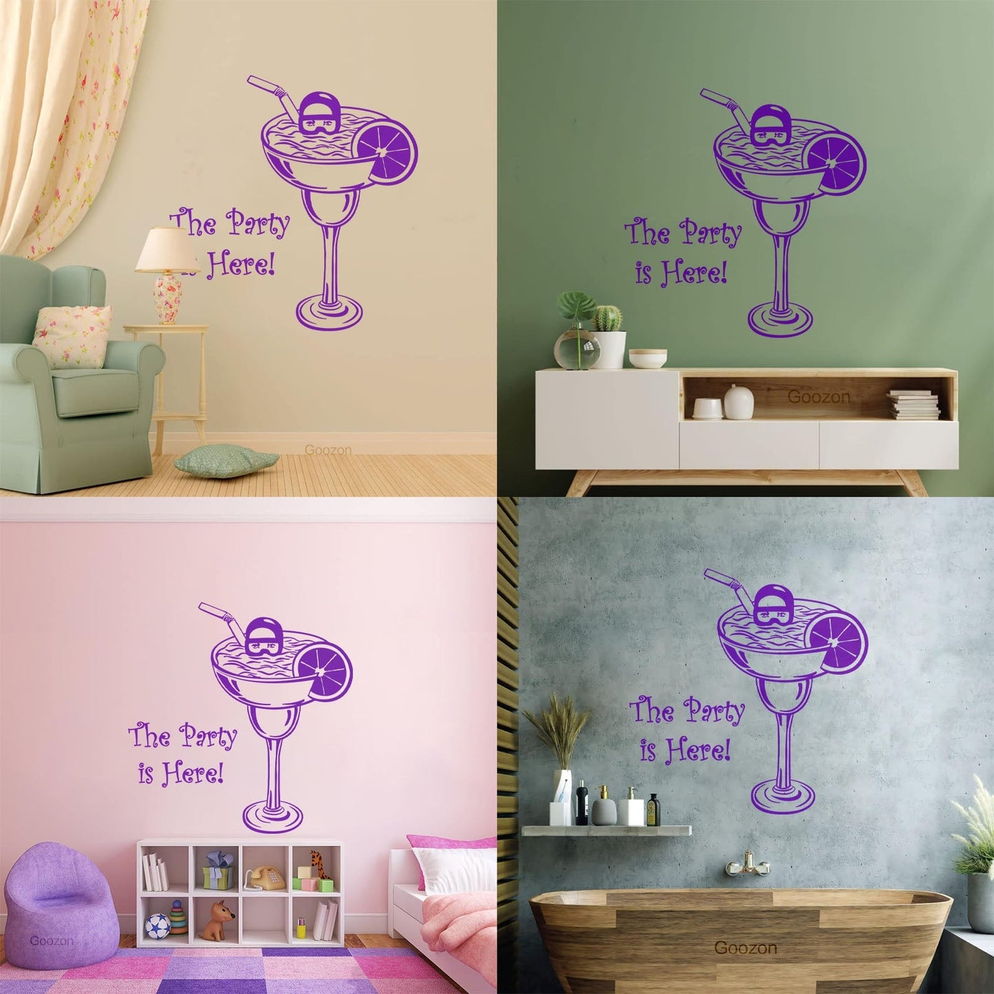 Wall Decals Pvc Party Is Here Alcohol Drink Bar Cocktail Glass Diver Can Modify And Add Information