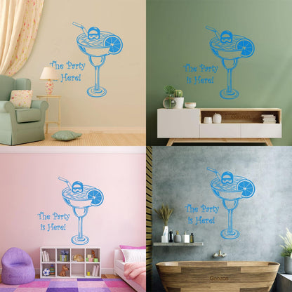 Wall Decals Pvc Party Is Here Alcohol Drink Bar Cocktail Glass Diver Can Modify And Add Information