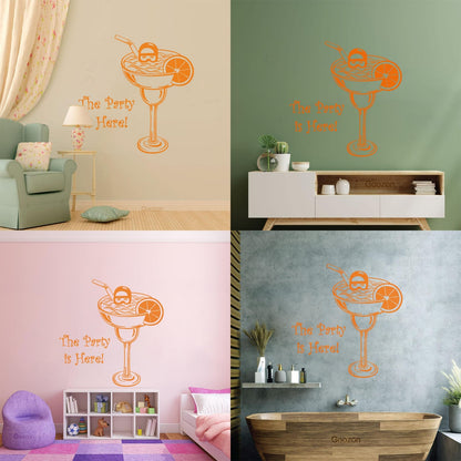 Wall Decals Pvc Party Is Here Alcohol Drink Bar Cocktail Glass Diver Can Modify And Add Information