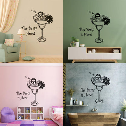 Wall Decals Pvc Party Is Here Alcohol Drink Bar Cocktail Glass Diver Can Modify And Add Information