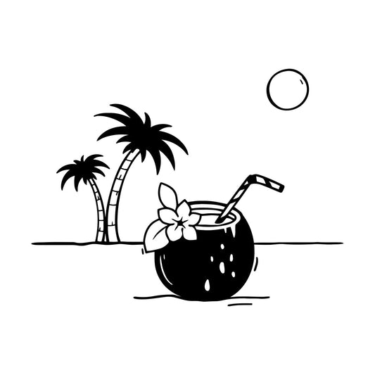 Vinyl Wall Decals Sun Palm Ocean Beach Party Cocktail Relax Glass Stickers