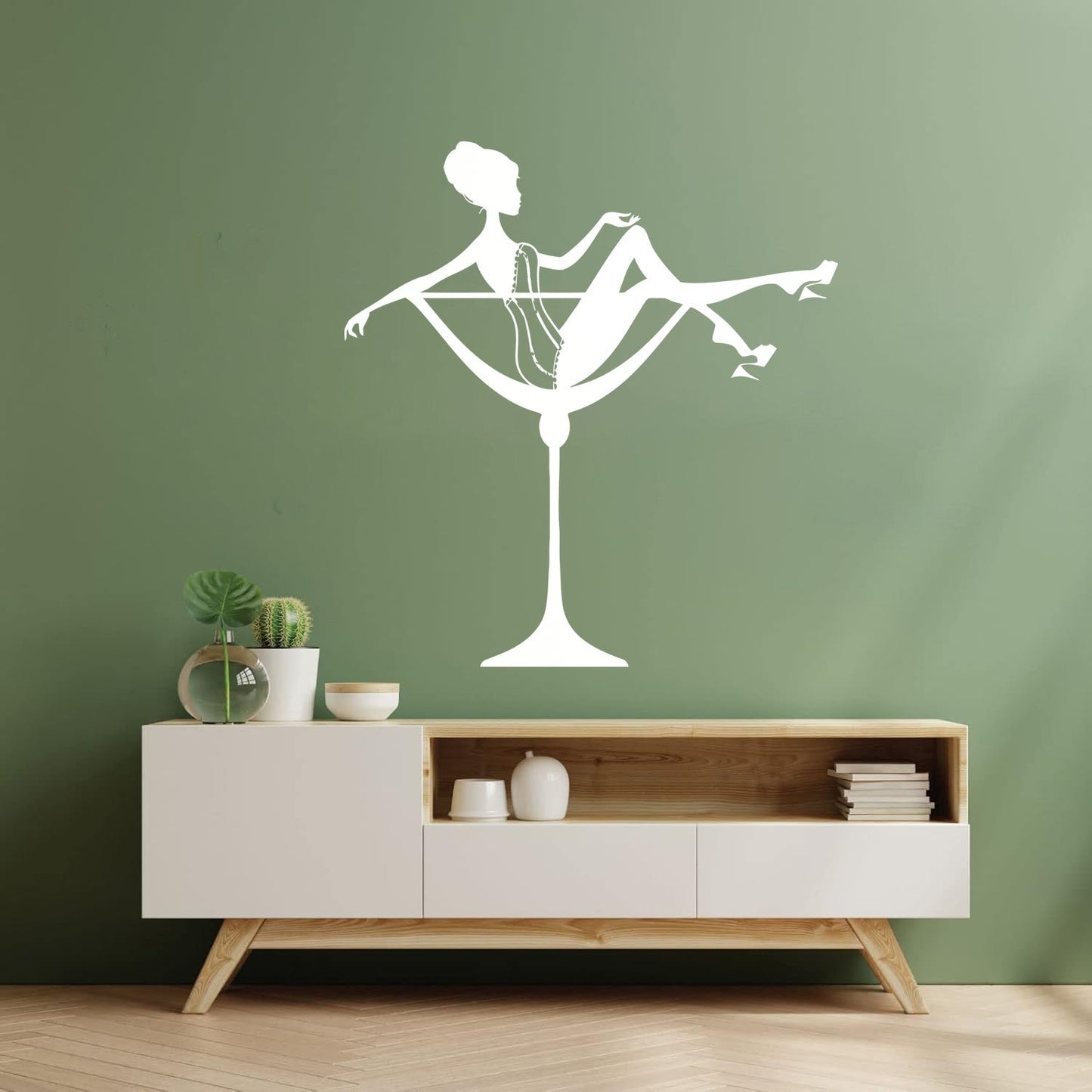 Fine Carving Stickers Appeal Woman Cocktail Glass Pin Up Do Not Damage The Wall Surface