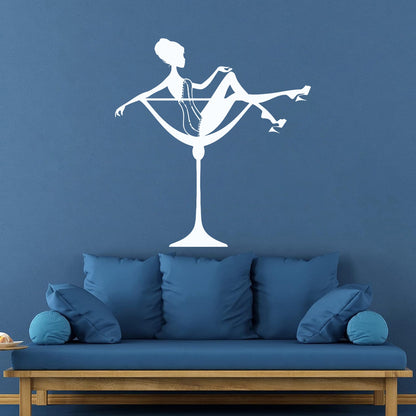 Fine Carving Stickers Appeal Woman Cocktail Glass Pin Up Do Not Damage The Wall Surface
