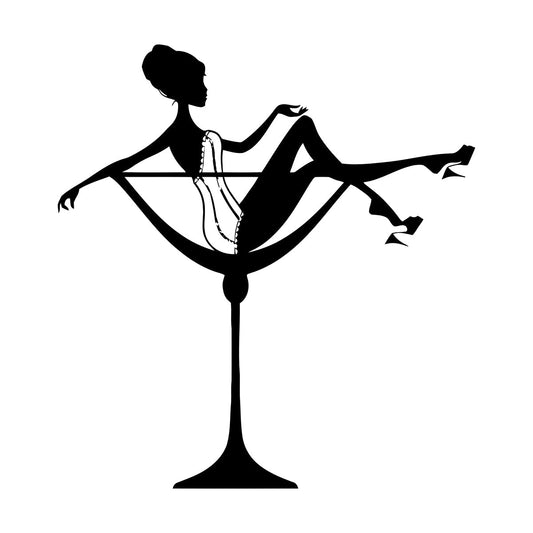 Fine Carving Stickers Appeal Woman Cocktail Glass Pin Up Do Not Damage The Wall Surface