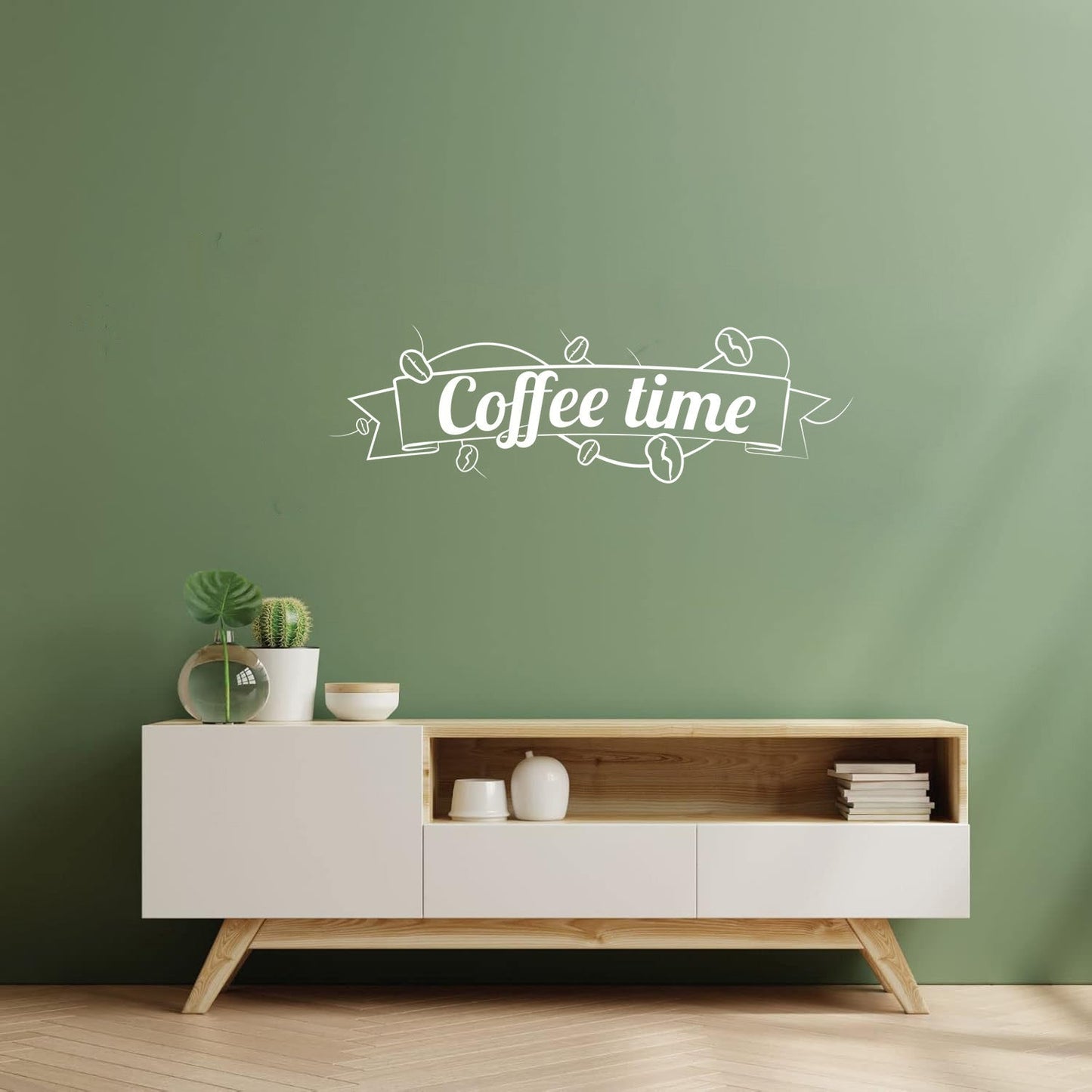 Vinyl Wall Decals Coffee Time Cafe Coffee Bean Lettering Quote Wall Beautification