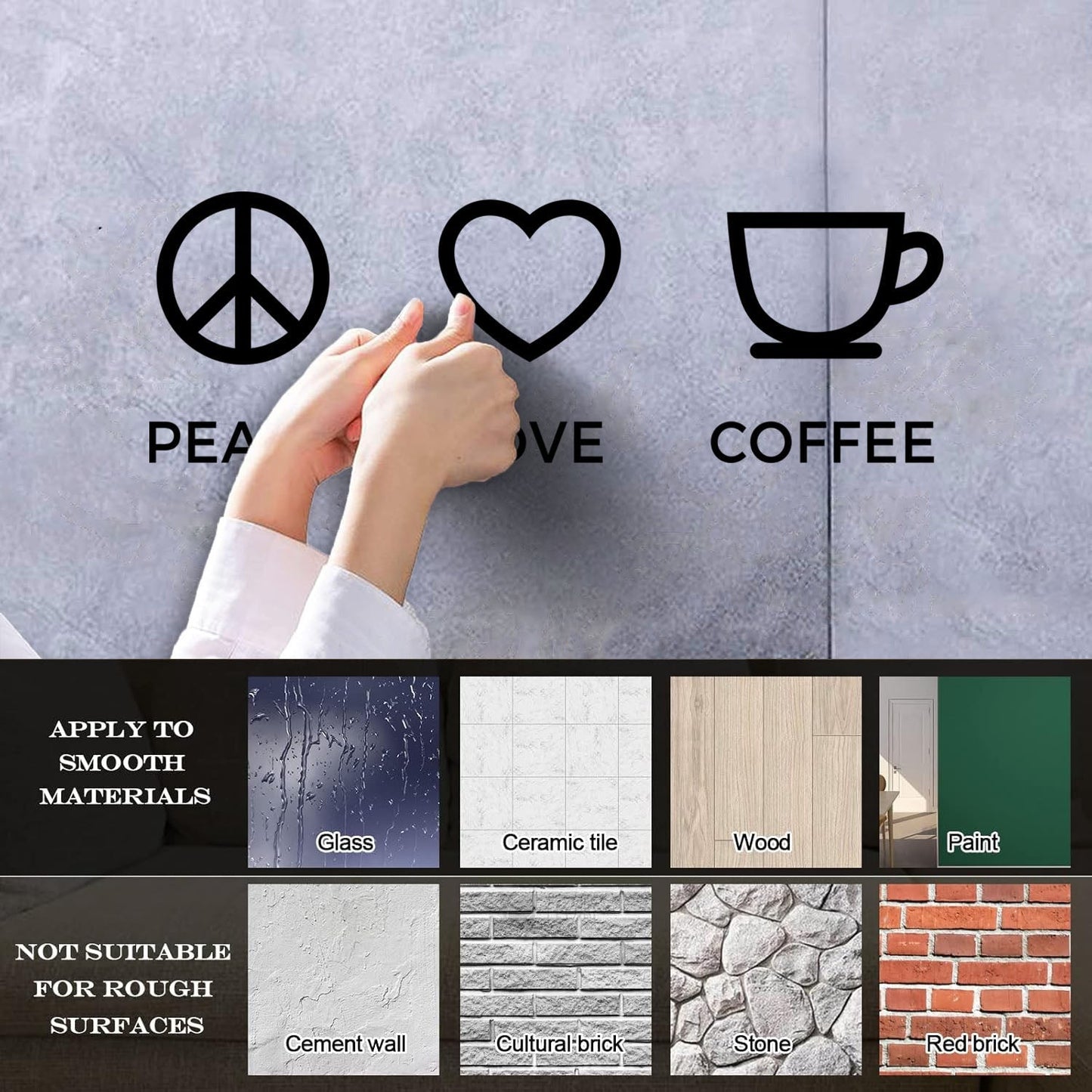 Wall Stickers Paster Paper Hippie Peace Love Coffee Lover Shop Kitchen Glass Stickers