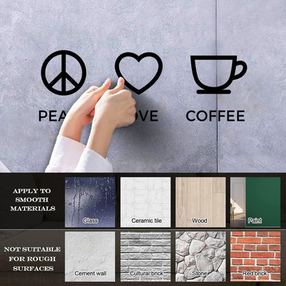 Wall Stickers Paster Paper Hippie Peace Love Coffee Lover Shop Kitchen Glass Stickers