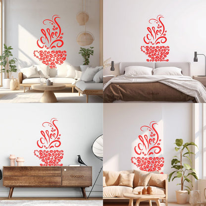 Wall Vinyl Sticker Decor Coffee Beans Cups Cafe Kitchen Pub Restaurant Store Decoration