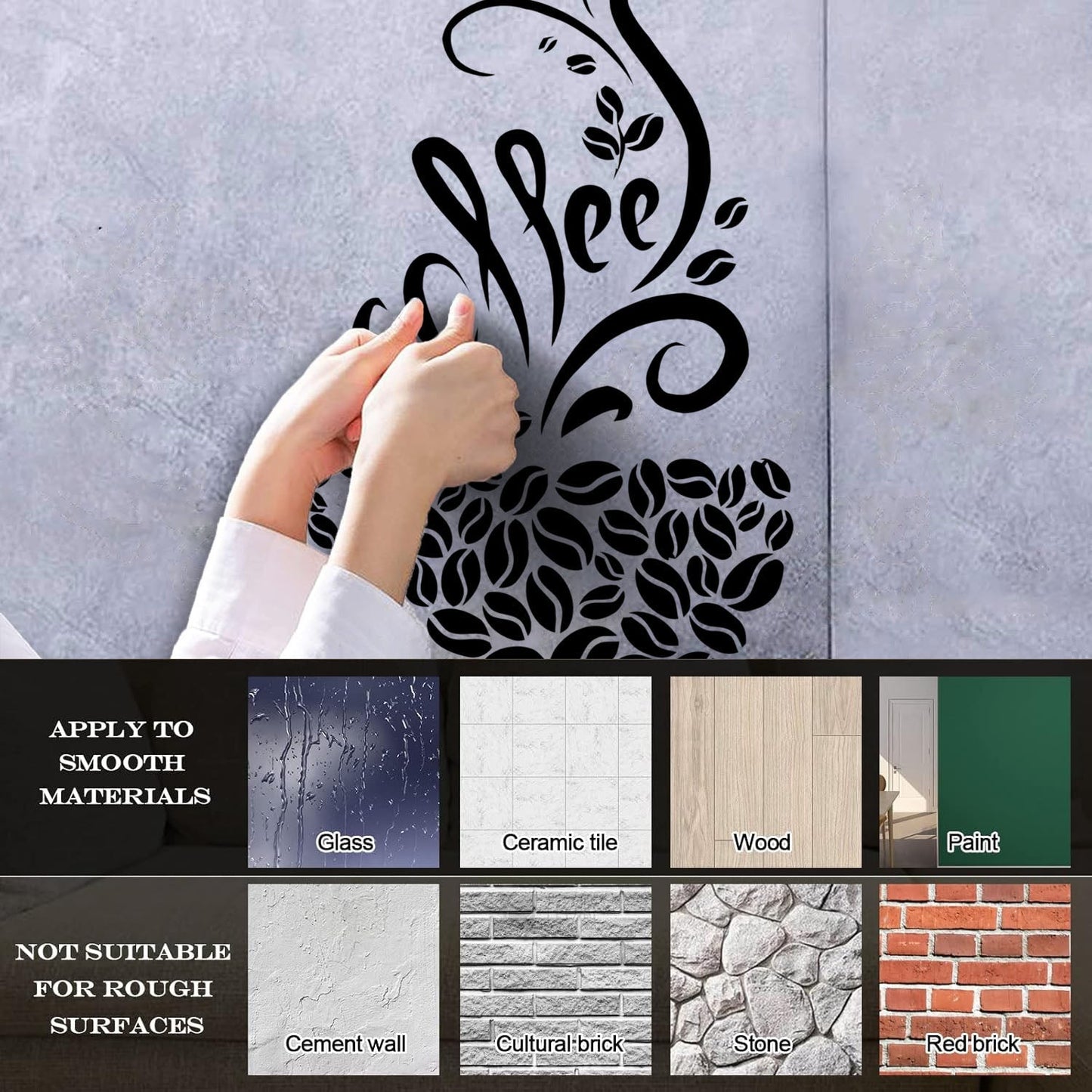 Wall Vinyl Sticker Decor Coffee Beans Cups Cafe Kitchen Pub Restaurant Store Decoration