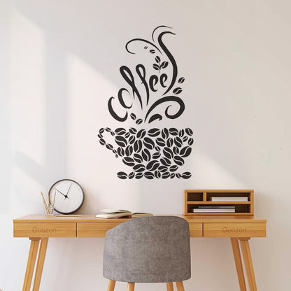 Wall Vinyl Sticker Decor Coffee Beans Cups Cafe Kitchen Pub Restaurant Store Decoration