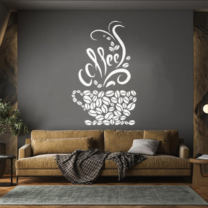 Wall Vinyl Sticker Decor Coffee Beans Cups Cafe Kitchen Pub Restaurant Store Decoration