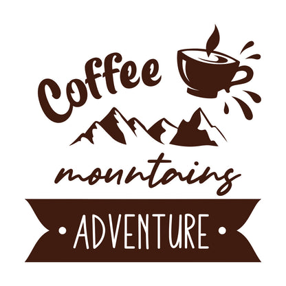 Mountains Adventure Coffee Cup Lettering Tourism Engraving Stickers Multi Color Selection