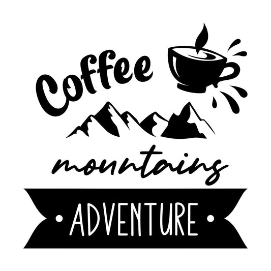 Mountains Adventure Coffee Cup Lettering Tourism Engraving Stickers Multi Color Selection