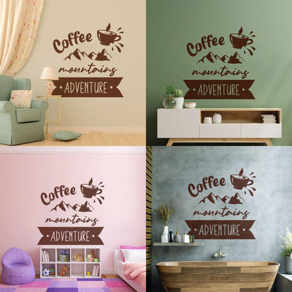 Mountains Adventure Coffee Cup Lettering Tourism Engraving Stickers Multi Color Selection