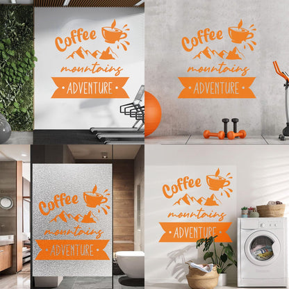 Mountains Adventure Coffee Cup Lettering Tourism Engraving Stickers Multi Color Selection