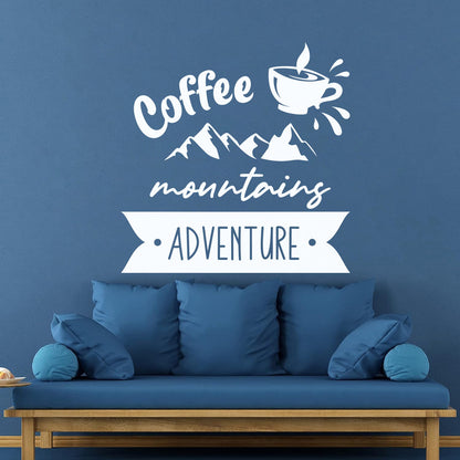 Mountains Adventure Coffee Cup Lettering Tourism Engraving Stickers Multi Color Selection