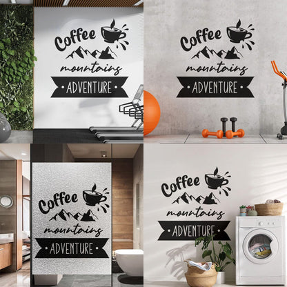 Mountains Adventure Coffee Cup Lettering Tourism Engraving Stickers Multi Color Selection