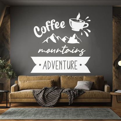 Mountains Adventure Coffee Cup Lettering Tourism Engraving Stickers Multi Color Selection