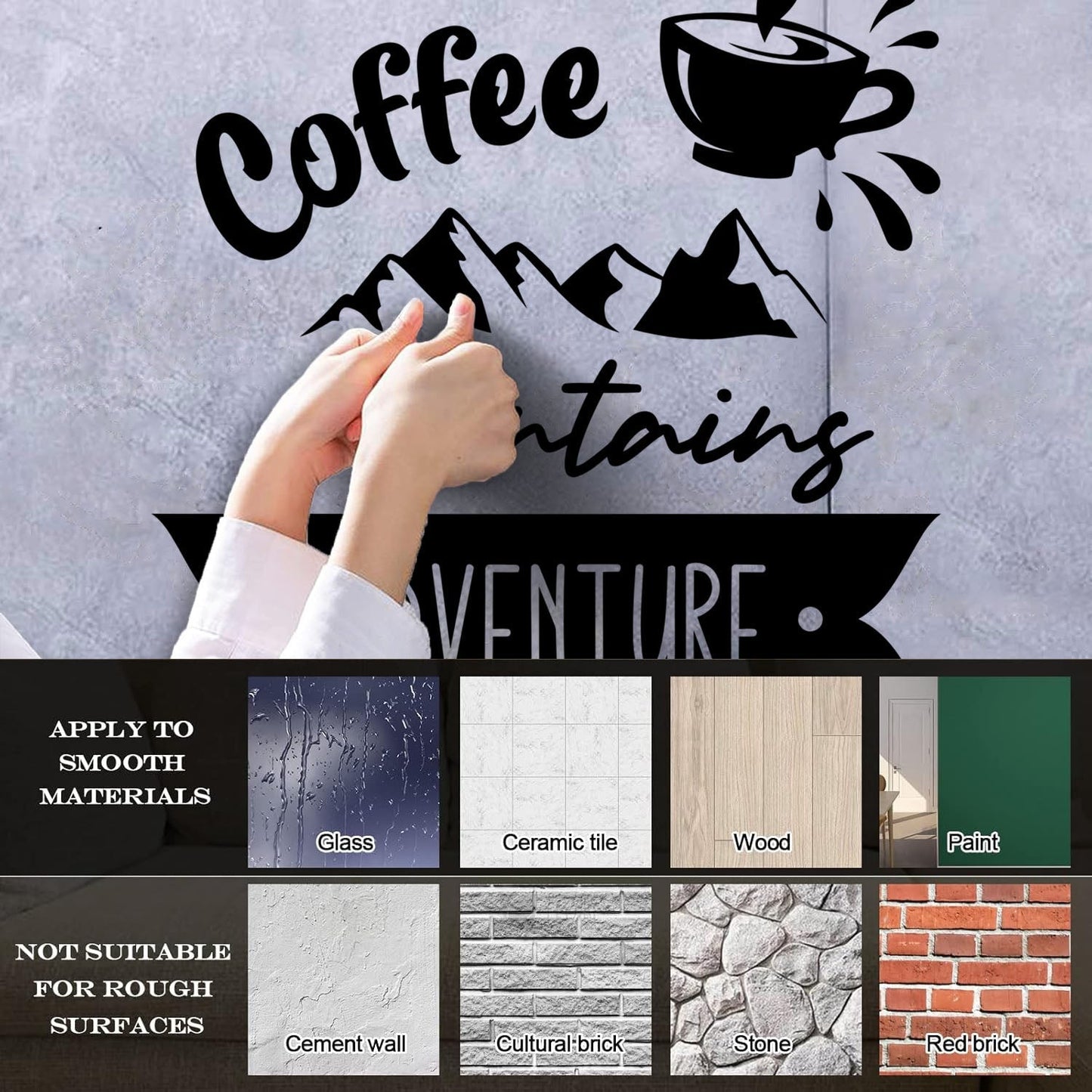 Mountains Adventure Coffee Cup Lettering Tourism Engraving Stickers Multi Color Selection