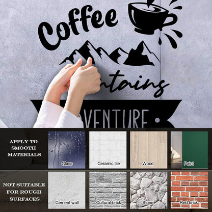 Mountains Adventure Coffee Cup Lettering Tourism Engraving Stickers Multi Color Selection