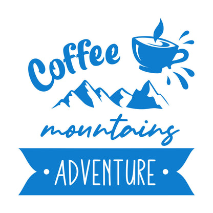 Mountains Adventure Coffee Cup Lettering Tourism Engraving Stickers Multi Color Selection
